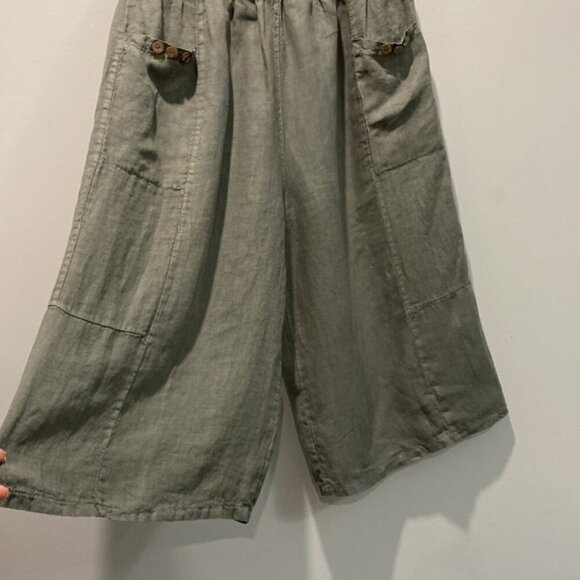 Angela Mara Green Linen Culotte Capris Pants Size Medium - Picture 3 of 14